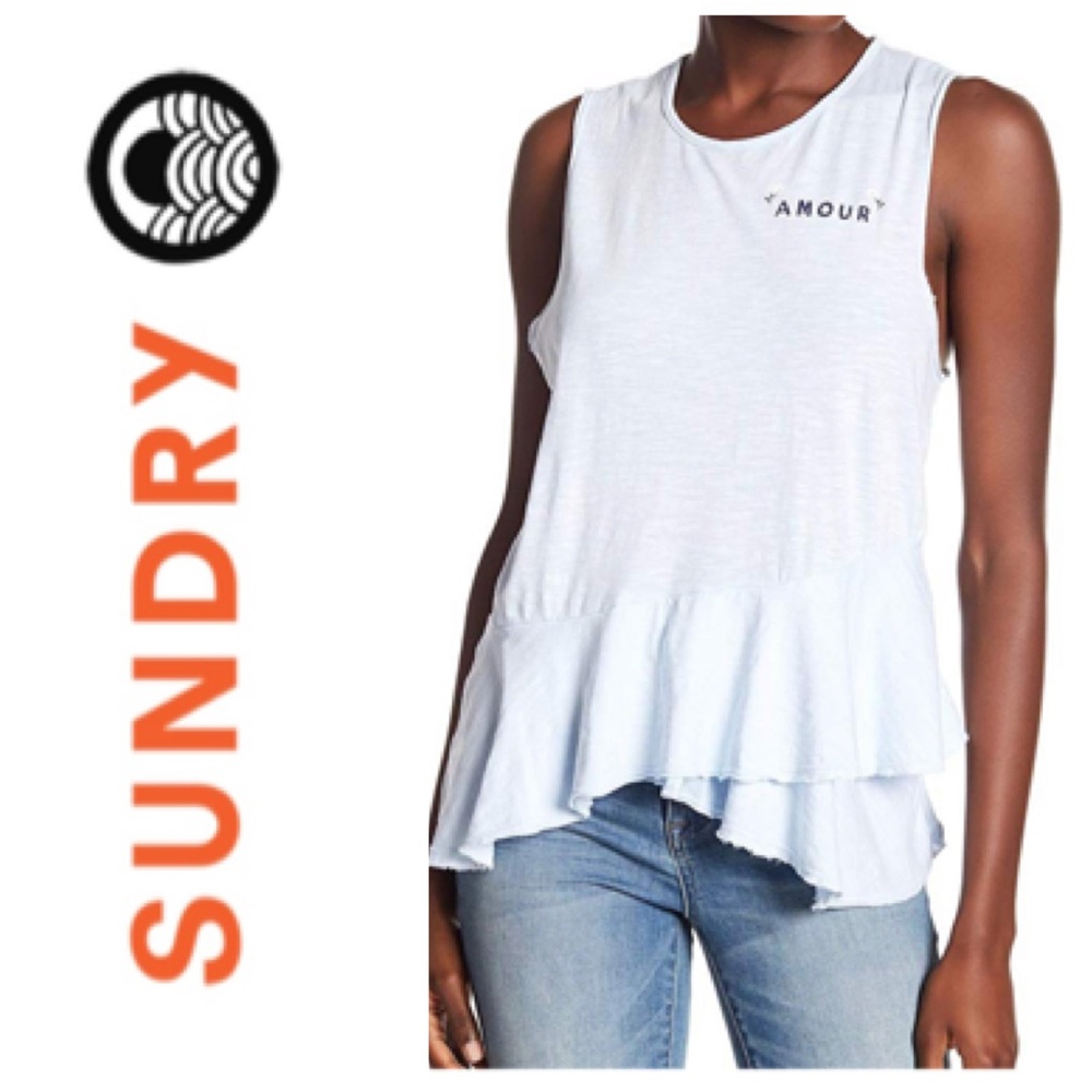 Sundry “Amour” Ruffle Peplum Hem Tank